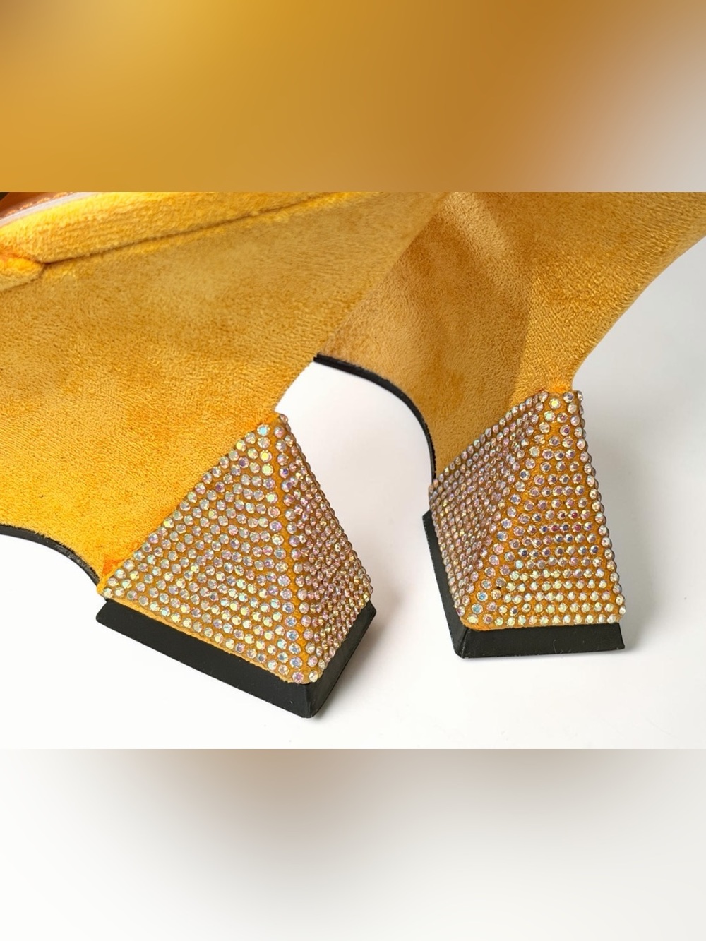 Cape Robbin Orange Yellow Suede Open-Toe Mules with Embellished Block Heel - Picture 10 of 13